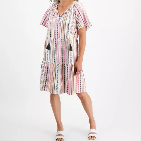 Style & Co. Multicolor Mountain‎ Striped Tiered Dress - Picture 1 of 6